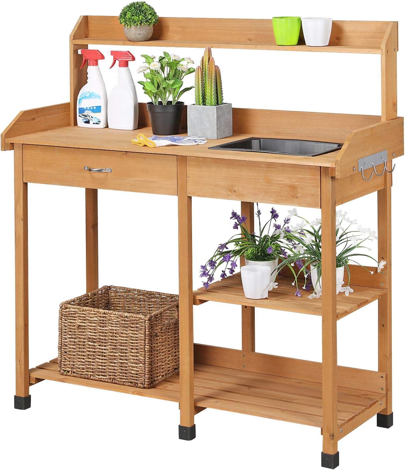 Potting Bench with Sink & Draw - Gardening Tools Wooden recension och pris