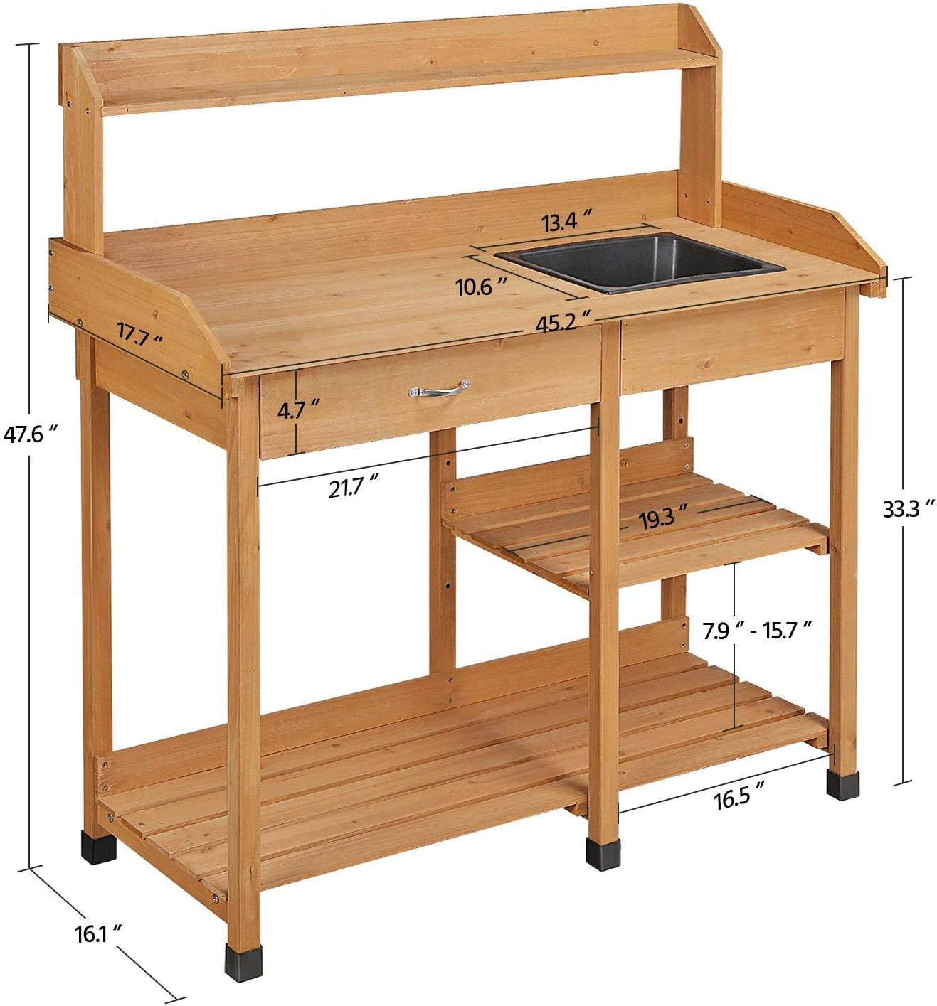 Potting Bench with Sink & Draw - Gardening Tools Wooden recension och pris