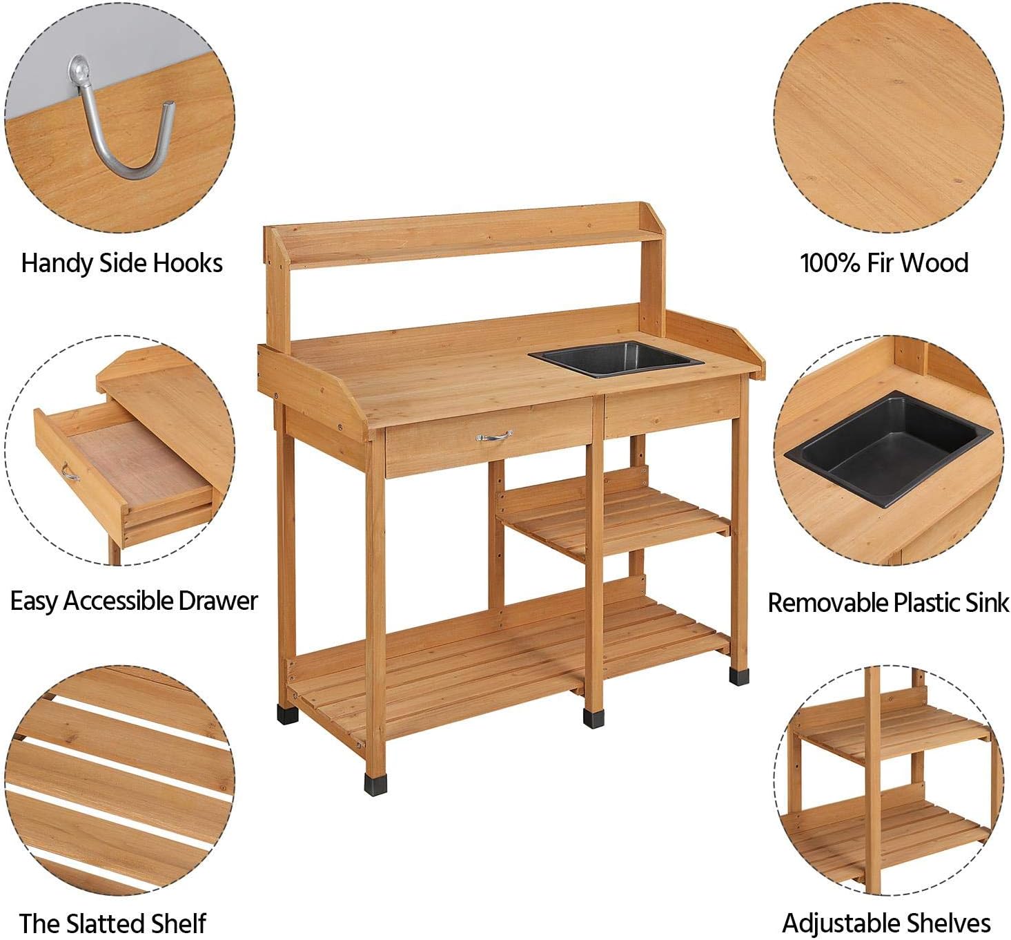 Potting Bench with Sink & Draw - Gardening Tools Wooden recension och pris