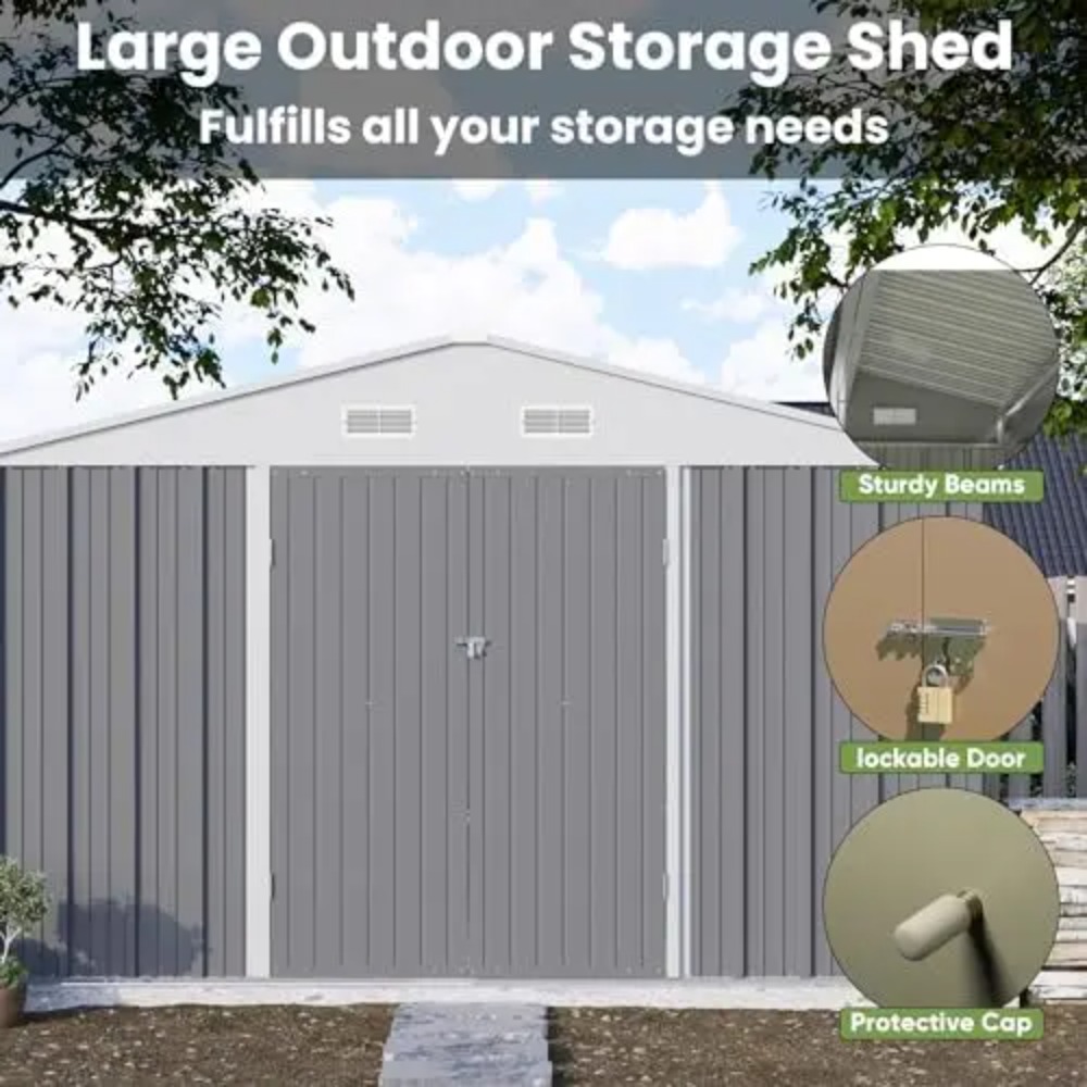 10x10 FT Metal Storage Shed, B - Gardening Tools Storage recension och pris
